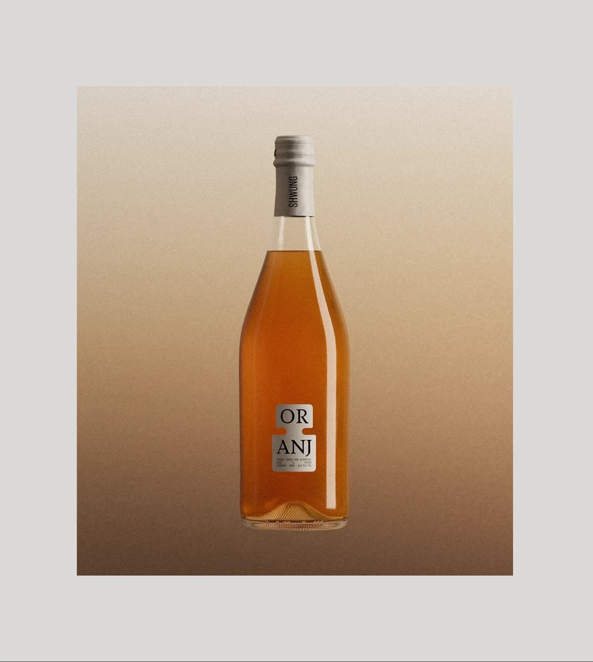 Two Shwung bottles side by side showing the full label design with the "OR-ANJ" varietal naming system.